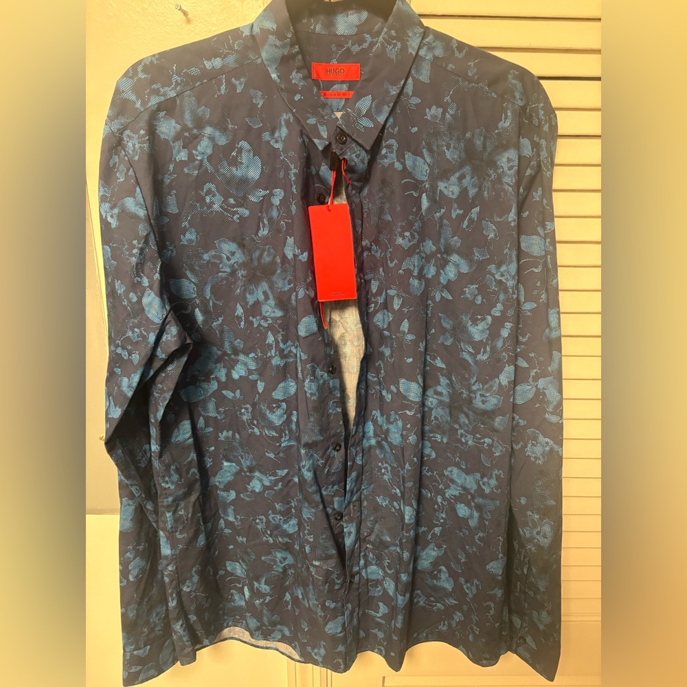 Hugo Boss Men's "Ero3-W" Extra Slim Fit Floral Print Long Sleeve Casual Shirt